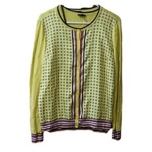 Talbots Bright Yellow Print Knit Cardigan & Shell Set Two Piece Sweater M/L
